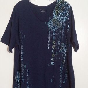 Catherines navy blue vneck graphic short sleeve top women's 1X